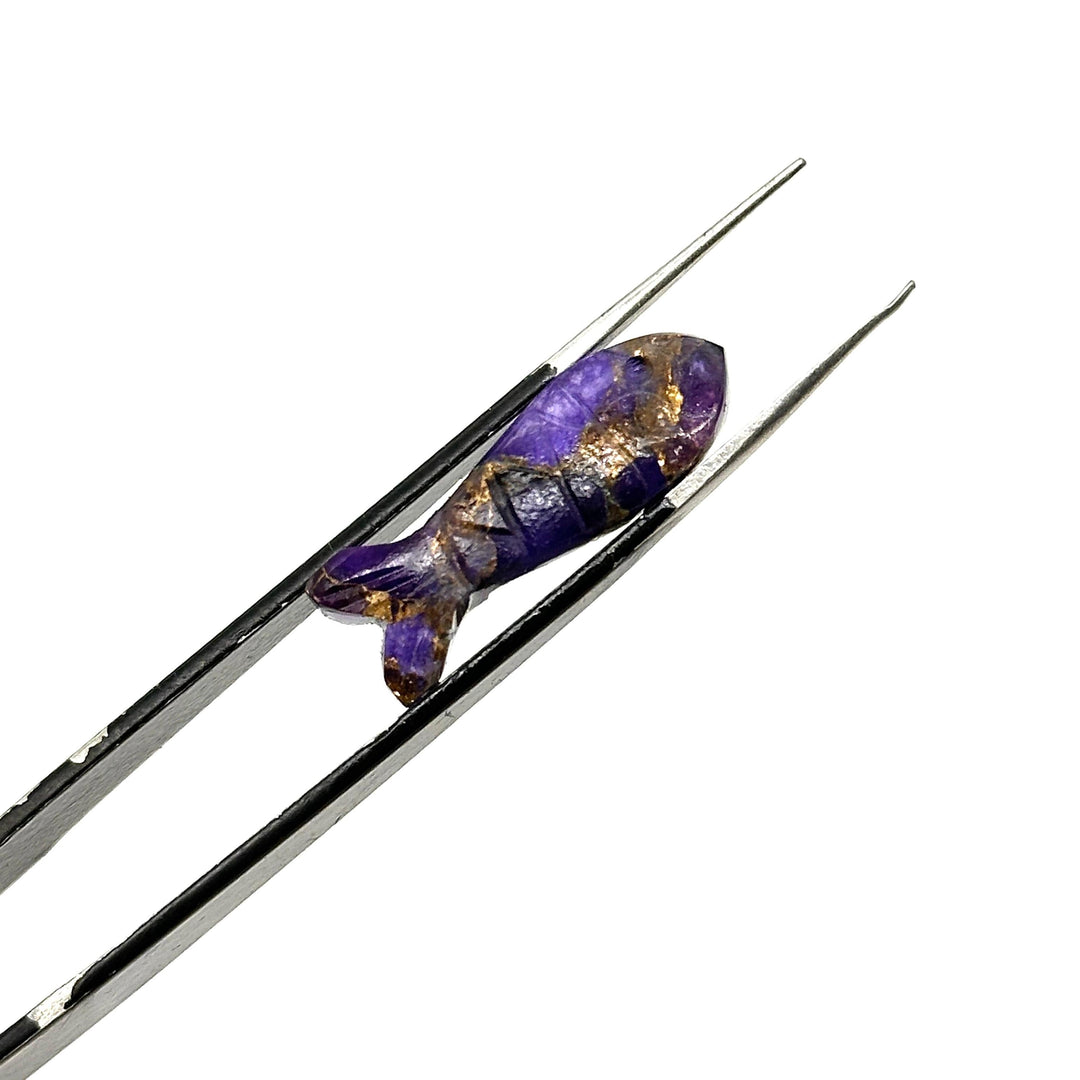 Carved Copper Amethyst Fish Beads: 25mm Briolette Charms