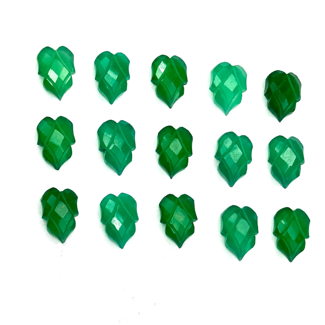 Natural Green Onyx Leaf Shape Carving Gemstone Beads, 9X13 MM Leaf Shape Loose Briolette's Beads, Green Leaves For Jewelry, Wholesale Beads