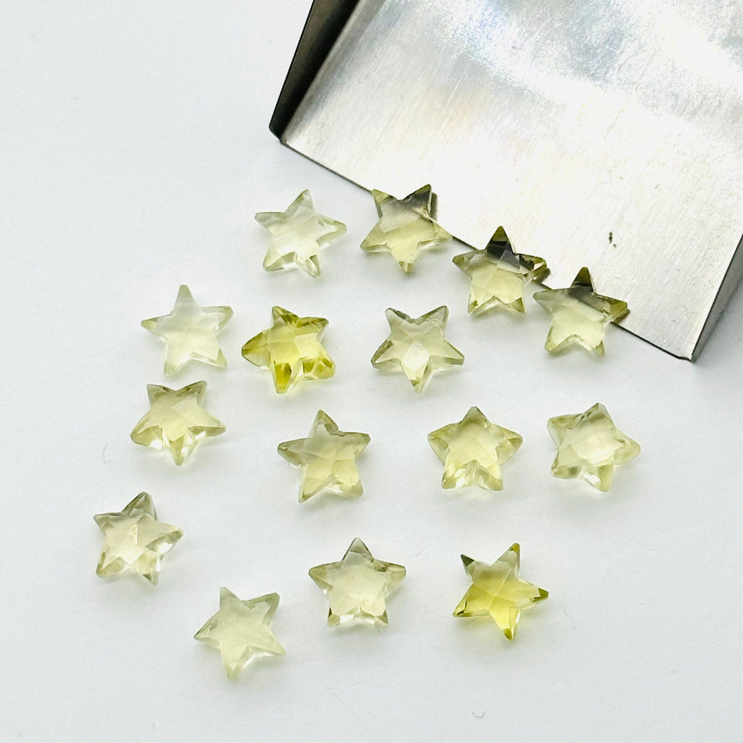 Natural Lemon Quartz Star Shape Beads, Faceted Stars Shape Briolettes Beads for Jewelry Making, Loose Lemon Stars, 8 MM Mini Star Charms