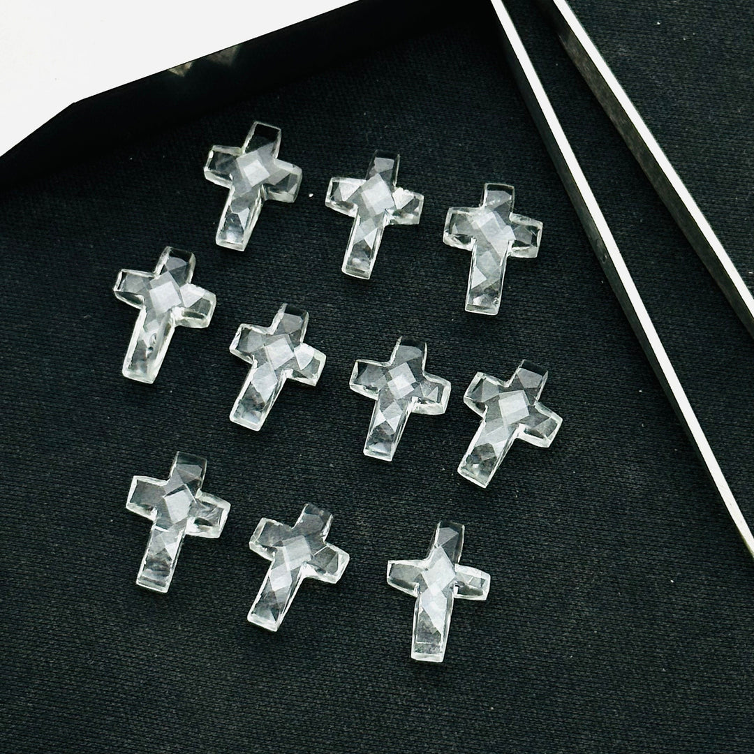 Natural Crystal Quartz Cross Shape Gemstone Beads, Faceted Cross Shape Charm Beads For Jewelry, Holy and Spiritual Cross Beads 15X10 MM