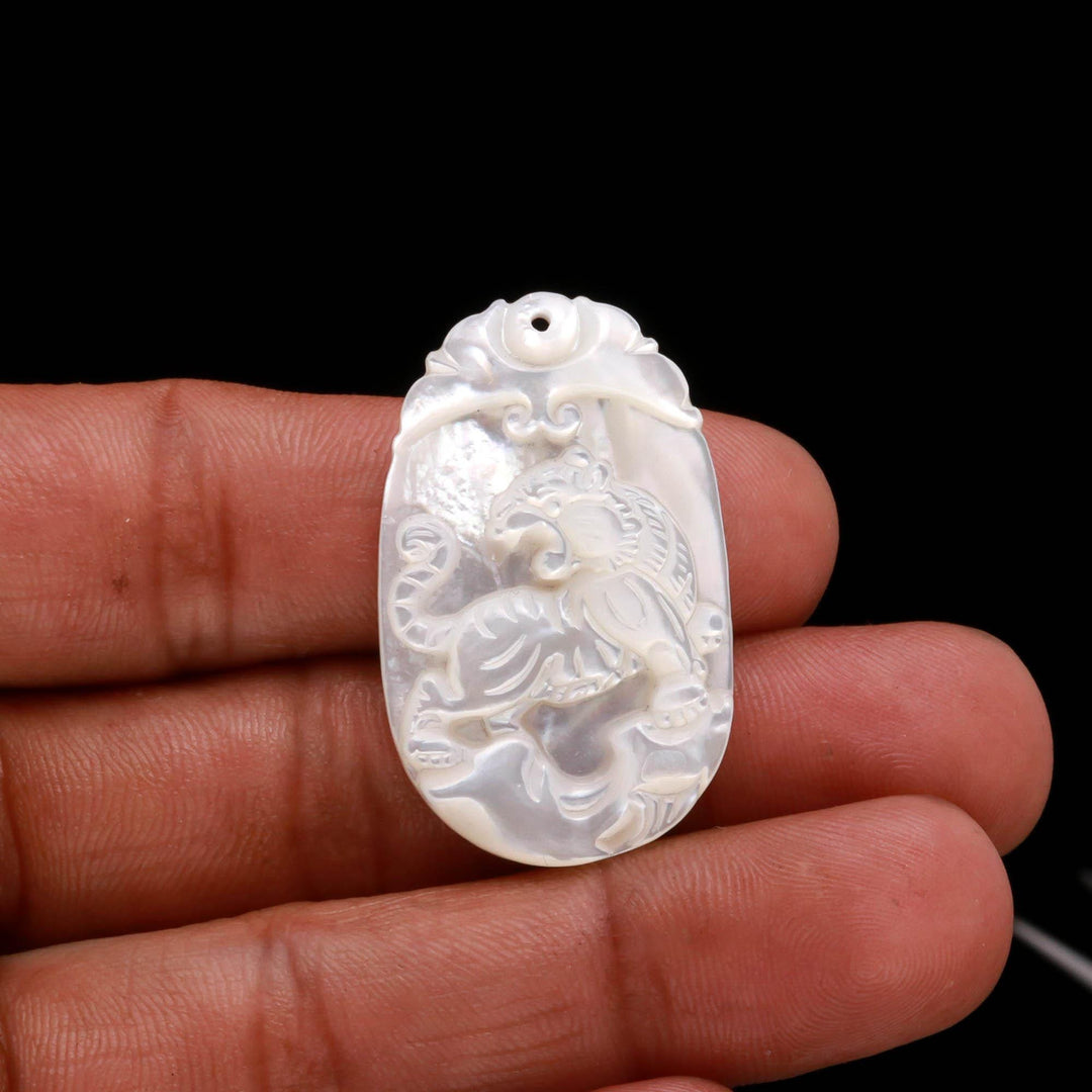 Mother of Pearl Tiger Oval Carving, Handmade Mop Oval Shape Stone, 35 MM, Top Face Drill, Luster Pearl Carved Cabochon