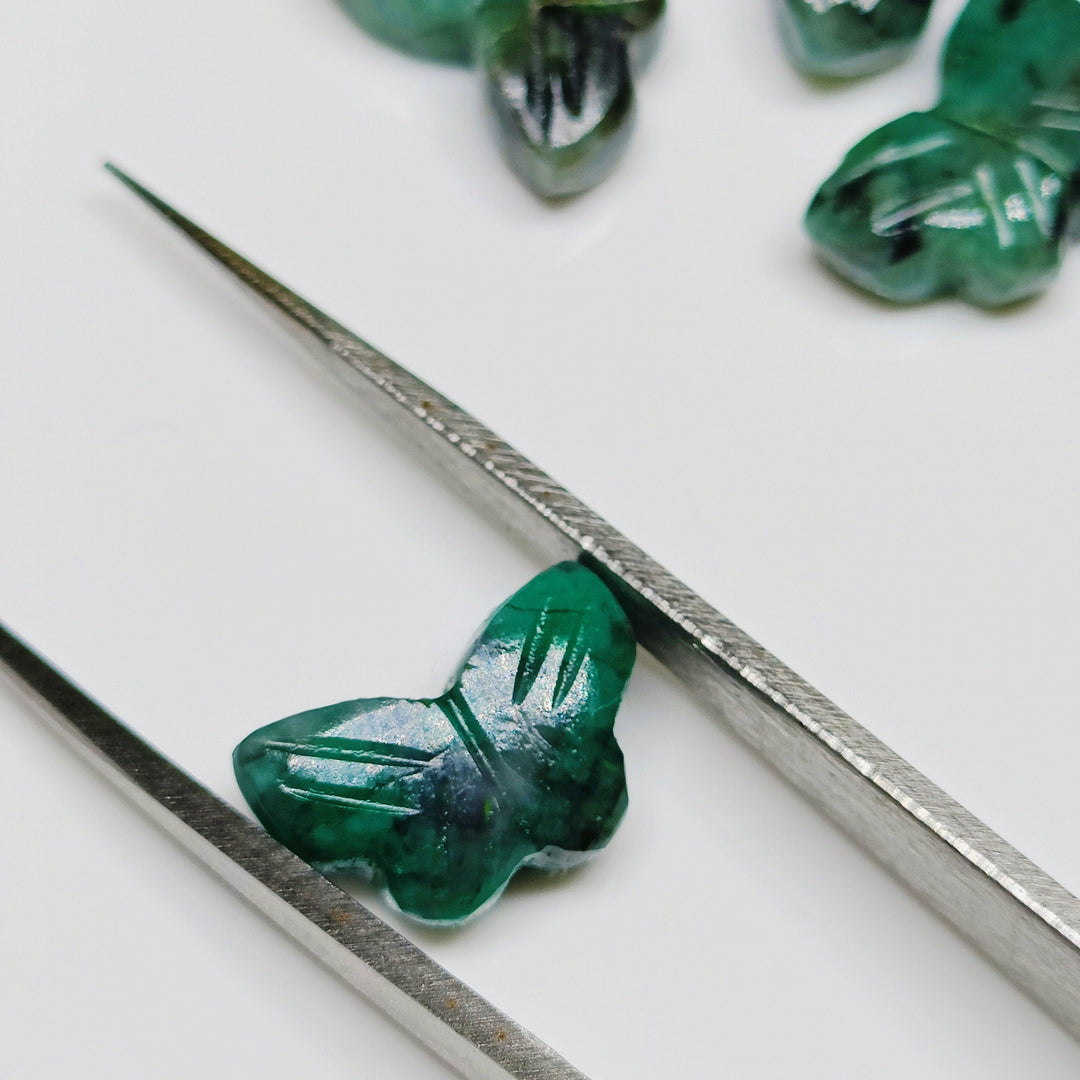 Natural Emerald Butterfly Shape Carving Beads, Emerald Hand carved Butterfly Briolette's, Emerald Gemstone jewelry Making Charms,12X7 mm