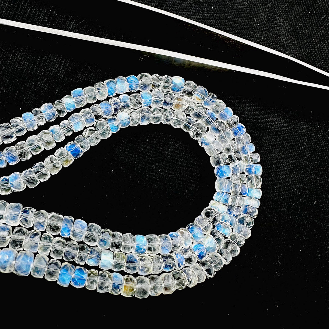 Supreme Quality RAINBOW MOONSTONE Faceted Rondelle Beads, Natural Rainbow Moonstone Beads, Flashy Rainbow Beads, 10'' Jewelry Making Beads