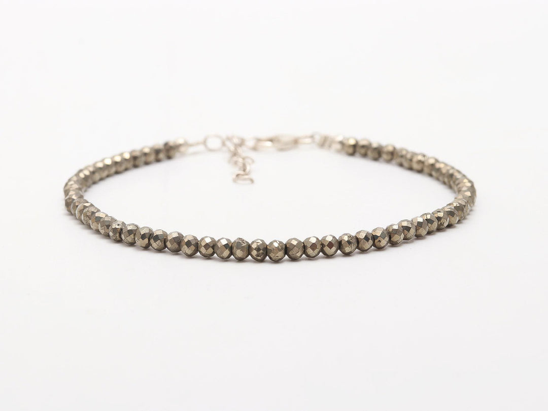Natural Pyrite Beaded Bracelet, Faceted Pyrite Beads Bracelet, Gemstone Silver Bracelet/Anklet, Yoga/Meditation and Pyrite Bracelet, 3.5 MM