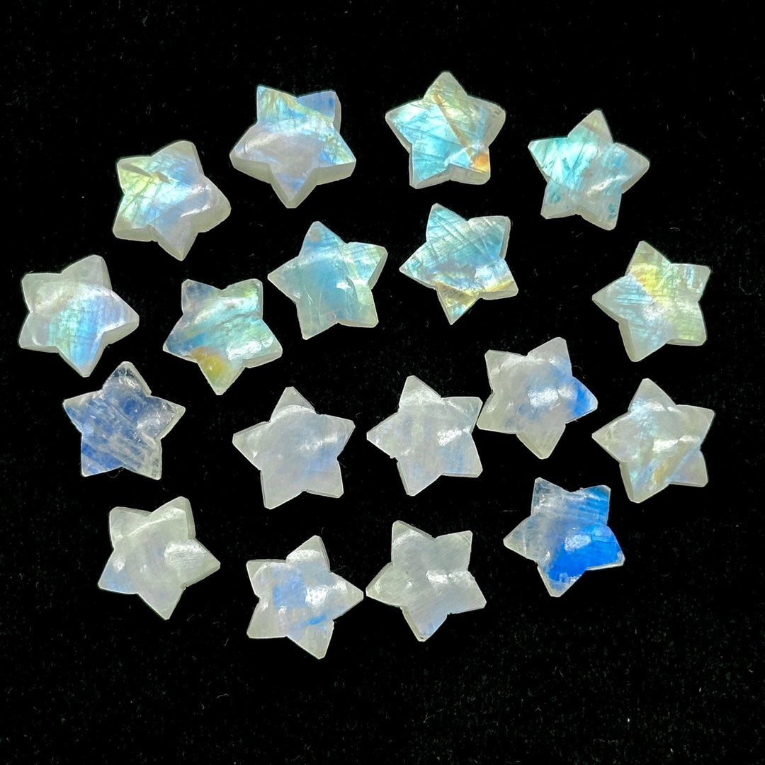 Rainbow Moonstone Star Beads: AAA Briolette Charms, 10mm