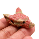Load image into Gallery viewer, Natural Unakite Fox Head, Hand Carved Unakite Wolf Face Side Drilled for Jewelry Making, Gemstone Crystal Gifts 40 MM