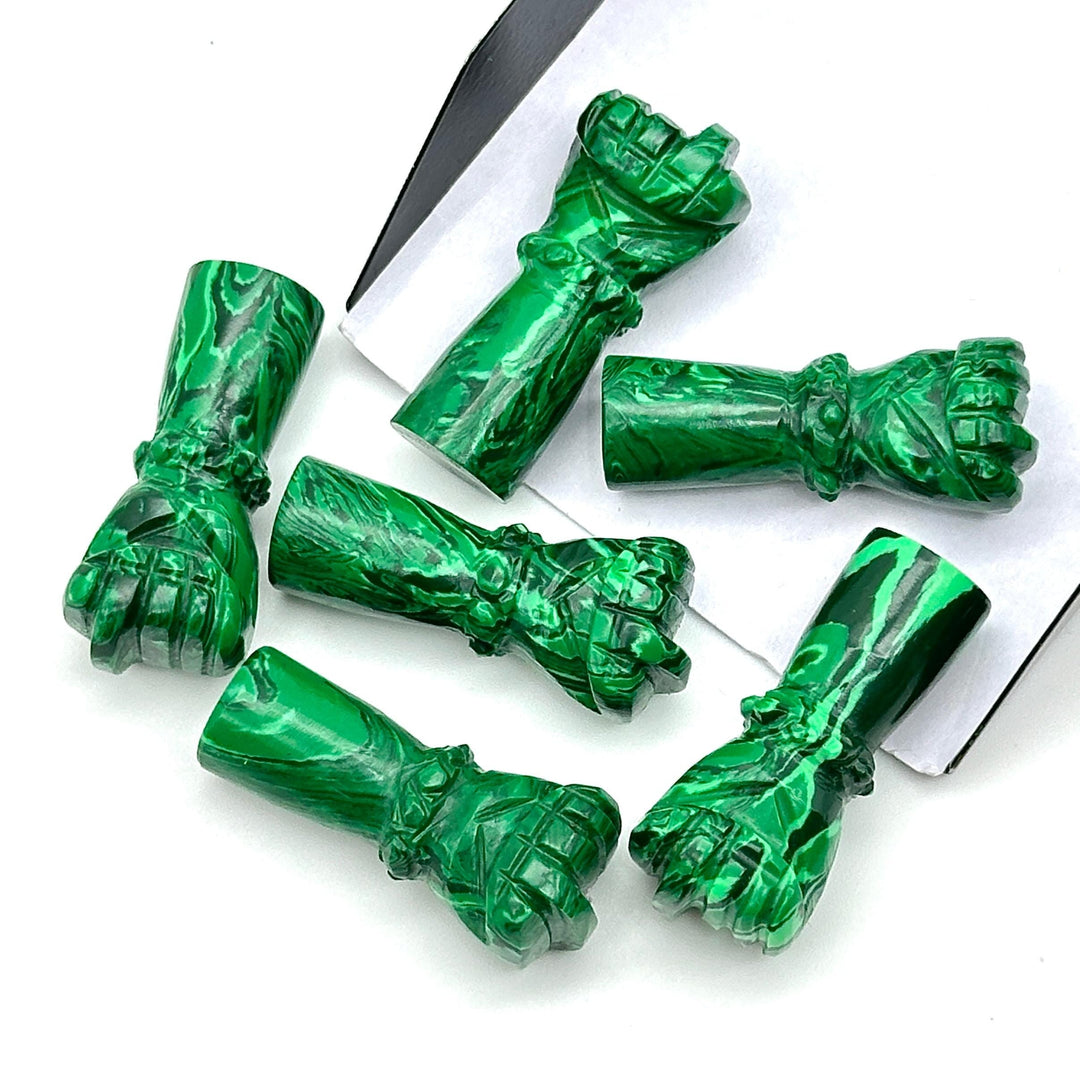 AAA Malachite Hand Shape Carving, Green Malachite Punch Shape Stone, 27 MM Loose Hand Fist Charm For Jewelry Making, Hamsa Charms Beads