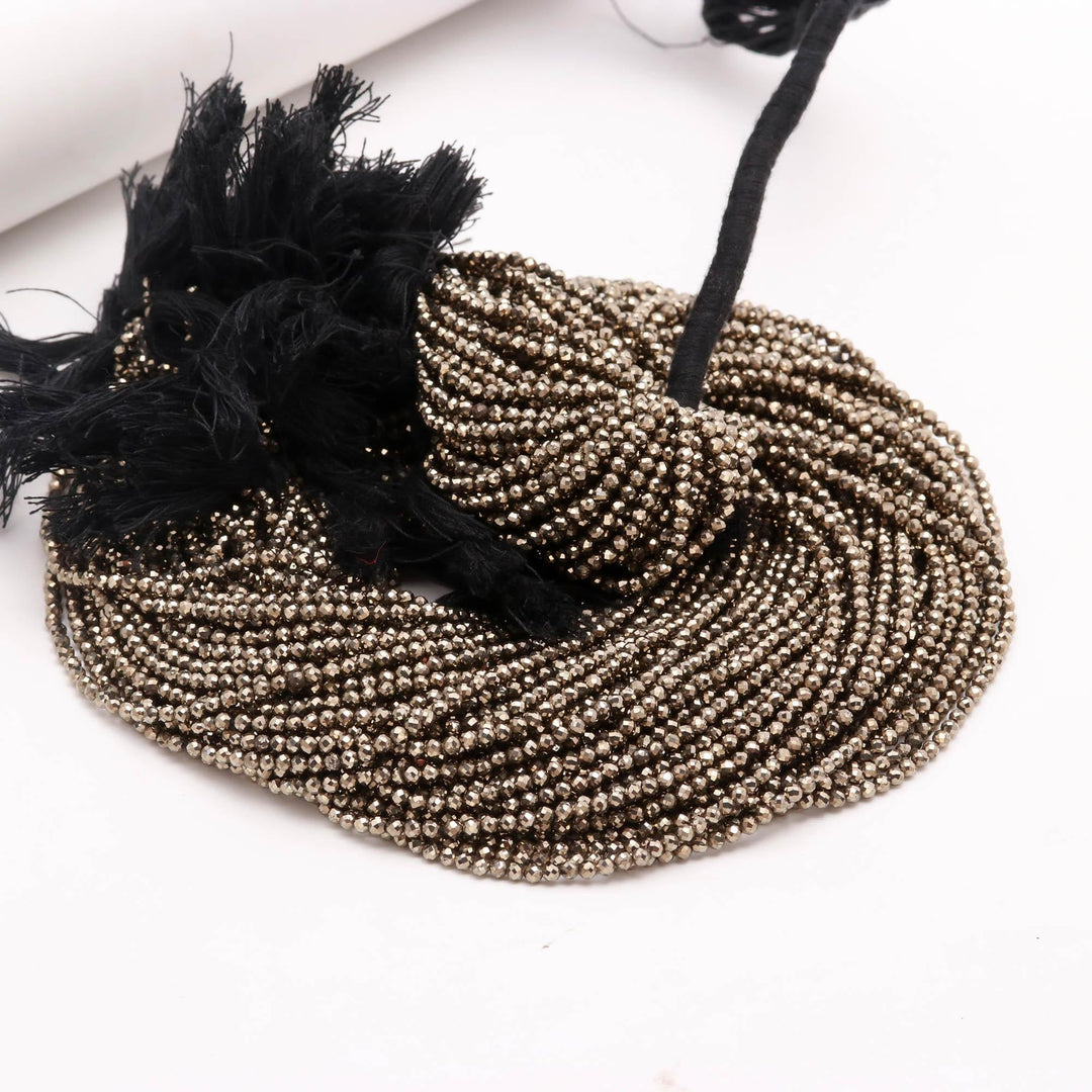 AAA Pyrite Faceted Beads, Sparkling Pyrite Micro Round Beads, AAA Pyrite Gemstone Beads for Jewelry Making, Wholesale Beads, 2-2.5 MM