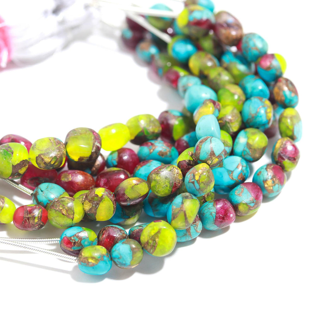 Multi Color Mohave Turquoise Smooth Tumble Shape Beads, Mix Wholesale Loose Gemstone Tumble Beads for Jewelry Making, 8-9 MM
