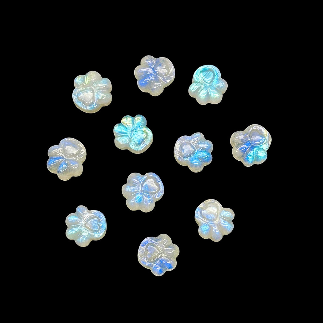 Tiny Rainbow Moonstone Dog Paw, AAA+ Gemstone Paw Carving, 13 MM Paw Charm, Flashy Dog Paws for Jewelry & Craft Making Gift For Animal Lover