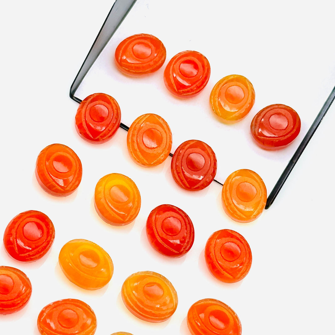Natural Carnelian Carved Evil Eye Gemstone, Healing Carnelian Gemstone Beads, Evil Eye Charm Beads For Jewelry Making, Carving Beads 10X12MM