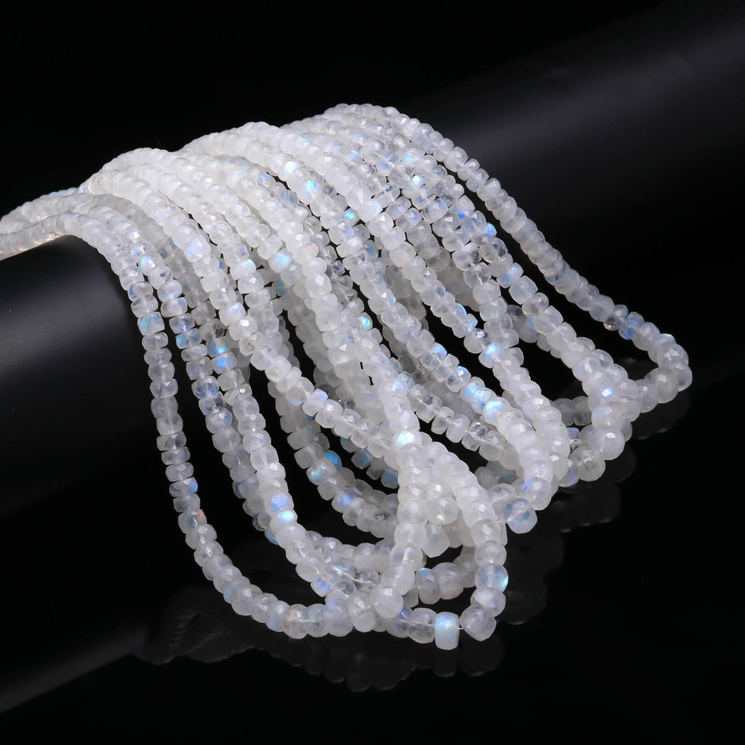 Rainbow Moonstone Faceted Rondelle Beads, Flashy White Gemstone, 4" Strand