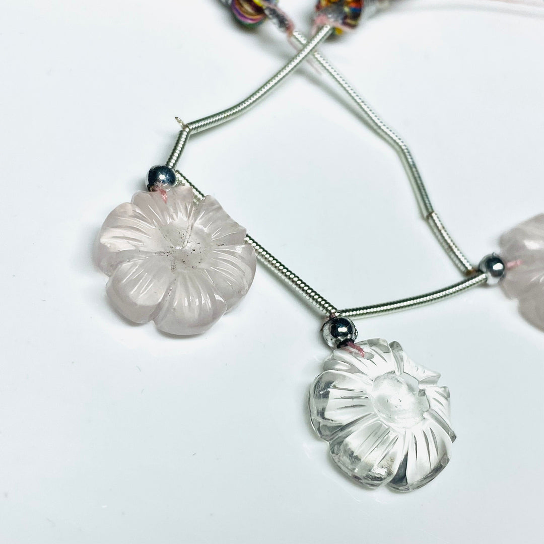 3 Pcs 100% Natural AAA Quality Rose Quartz & Crystal Quartz Flower Shape Beads Strand, Beads Strand, Gemstone For Jewellery, 14 mm