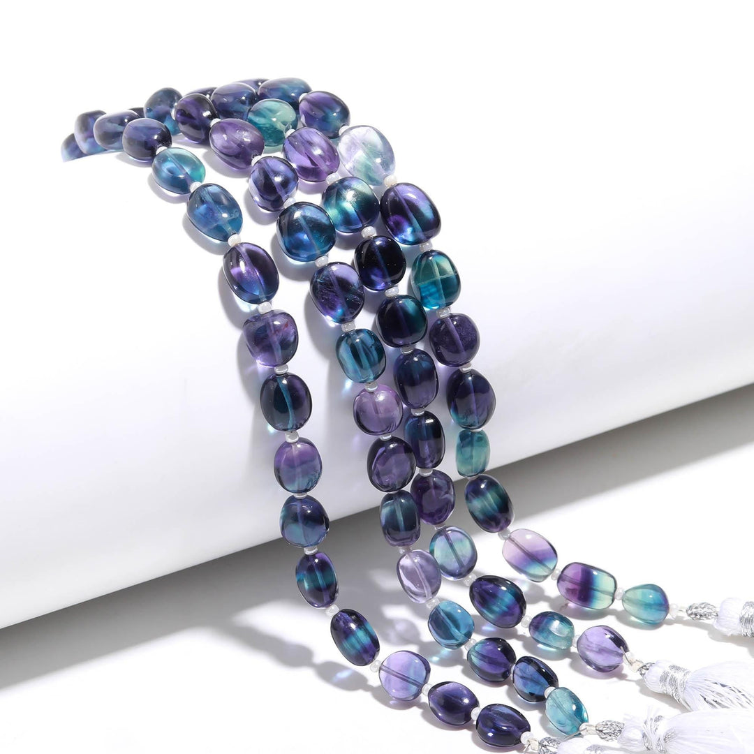 Multi Fluorite Tumble Gemstone Beads: 8" Strand, 6-8mm