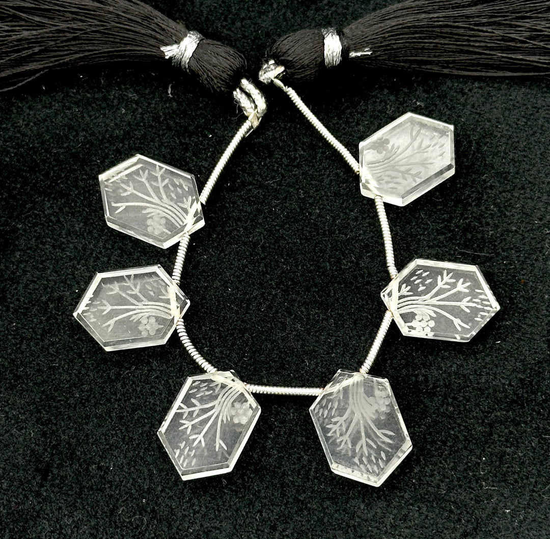 Incarved Crystal Quartz Hexagon Gemstone Beads: Handmade Jewelry Making (11x16 mm)