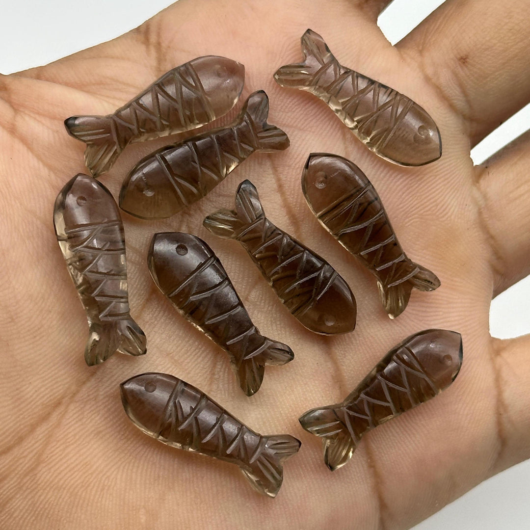 Hand Carved Smoky Quartz Fish Charm: Deep Sea Jewelry Finding