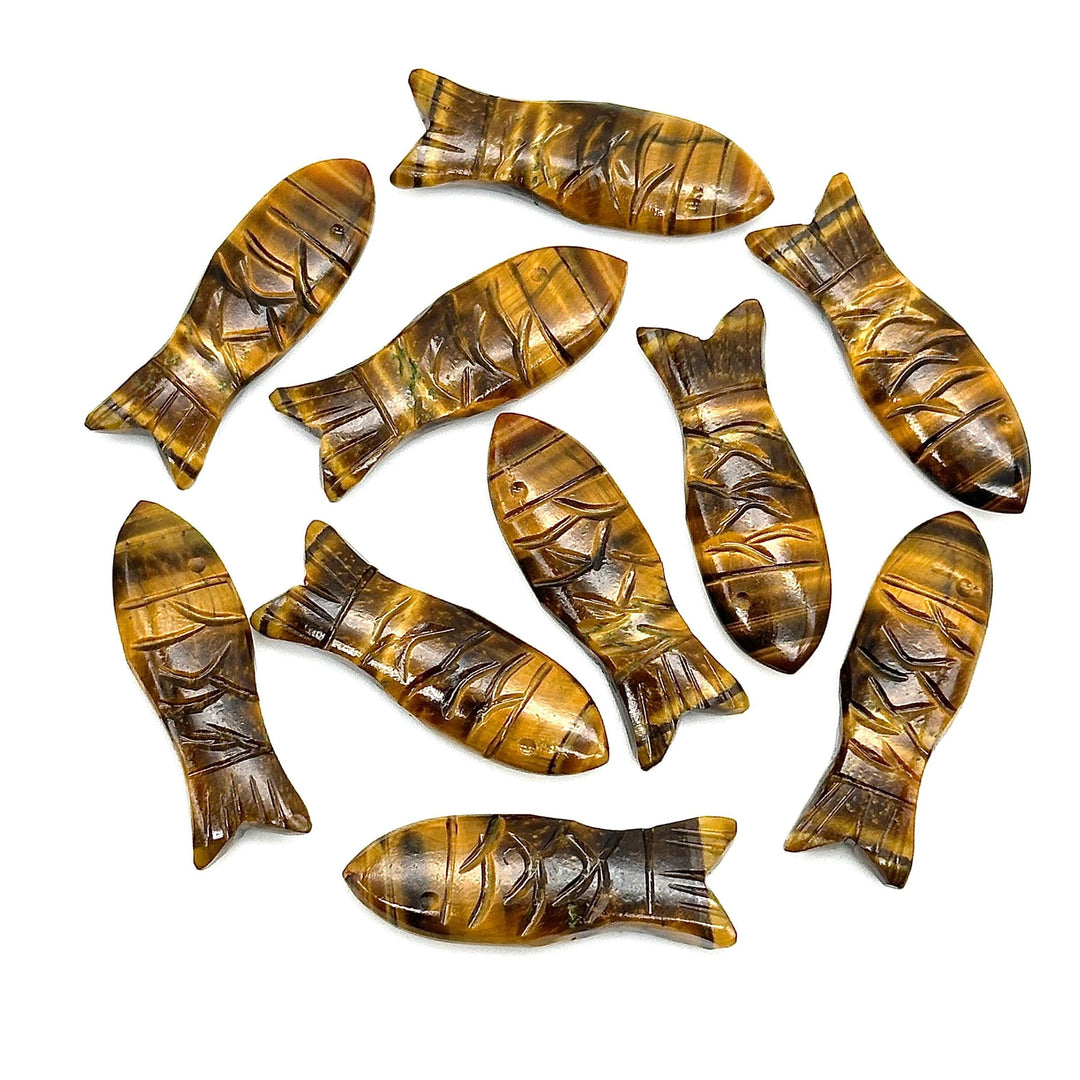 Natural Tiger Eye Carved Fish Shape Gemstone, Healing Fish Charms for Jewelry Making, Reiki Crystals Gifts, 30X10 MM