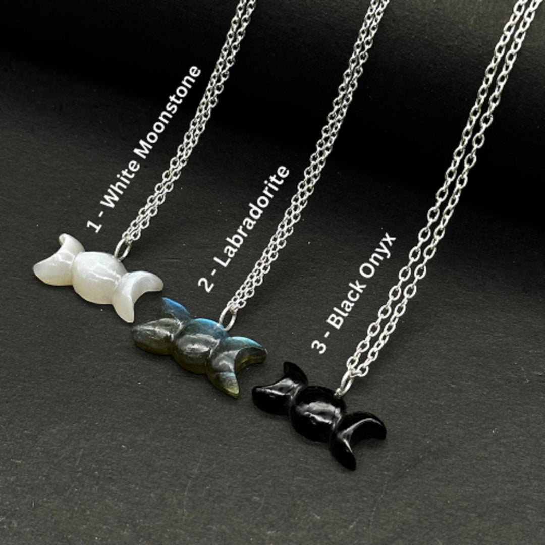 Beautiful Grey Moonstone, Labradorite & Black Onyx Gemstone Pendant, 16" Candy Shape Necklace, 925 Sterling Silver Jewelry Gift For Women's