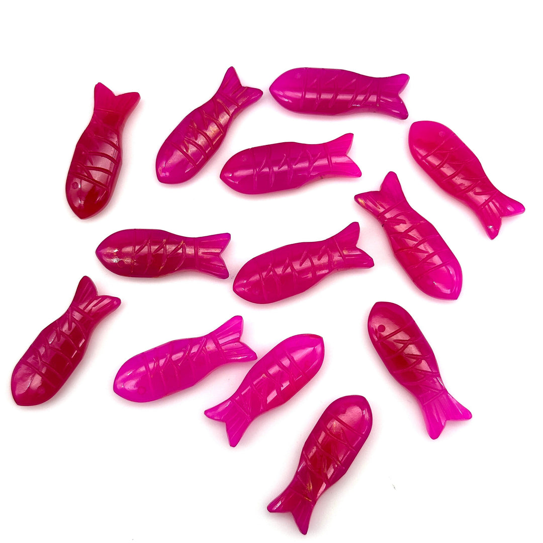 Dazzling Hot Pink Chalcedony Fish Carving Beads, Handmade Fish Shape Carved Gemstone, Jewelry Making Gemstones, 30X10 MM Loose Gemstone Fish