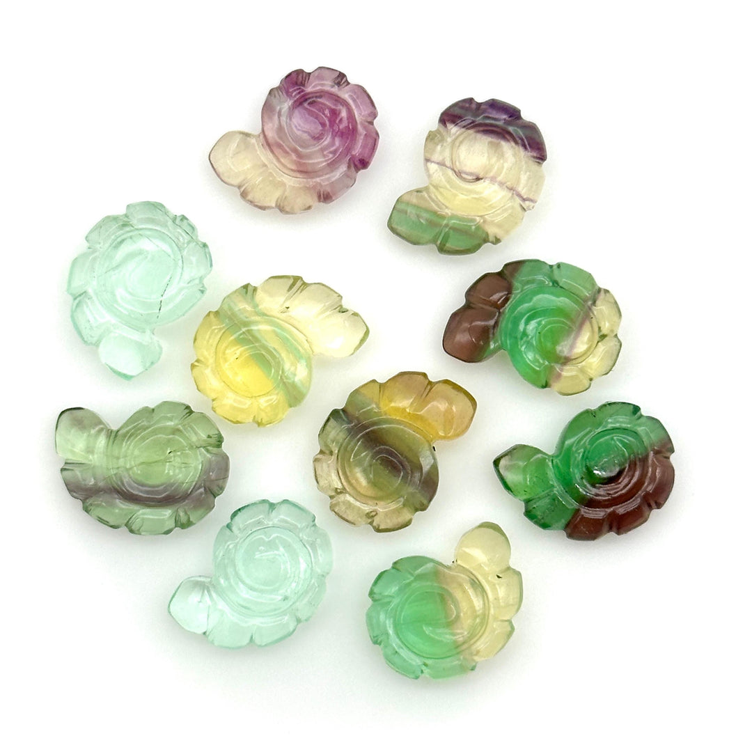 Natural Fluorite Carved Shell Beads, Hand Carved Snail Shell Shape Gemstone, Seashell Charm 16 MM Rainbow Fluorite Shells For Jewelry Making