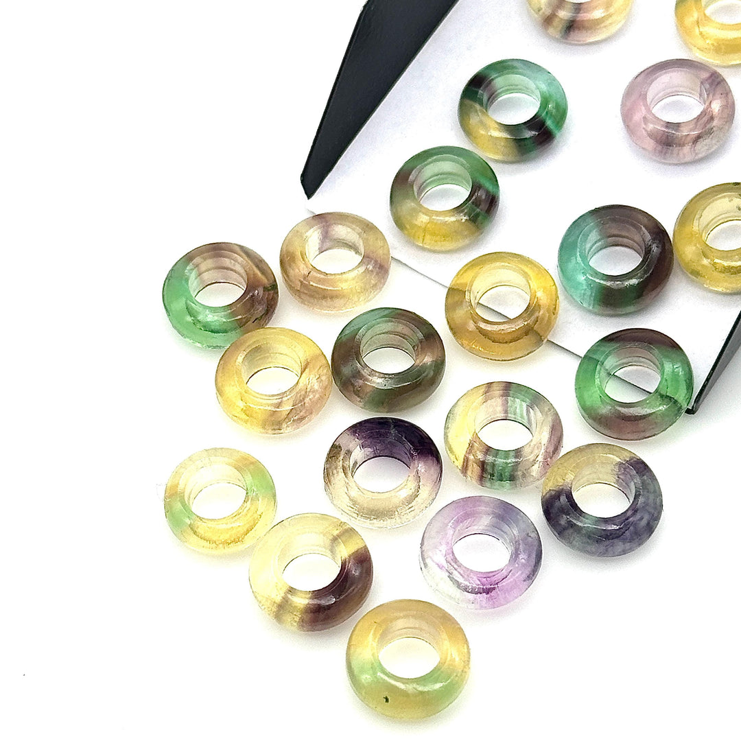 Rainbow Fluorite Donut Shape Gemstones, Multi Fluorite Donut Carving, Healing Gemstone Beads, 12 mm Fluorite Smooth Donut Beads