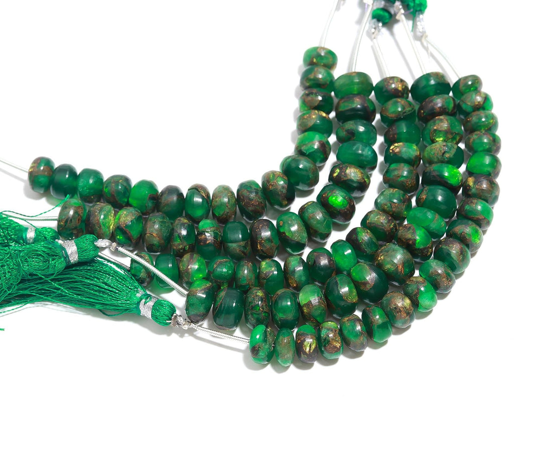 AAA Green Copper Turquoise Smooth Beads, Mohave Copper Turquoise Smooth Rondelle Beads, 9-10 MM Loose Gemstone Beads for Jewelry Making