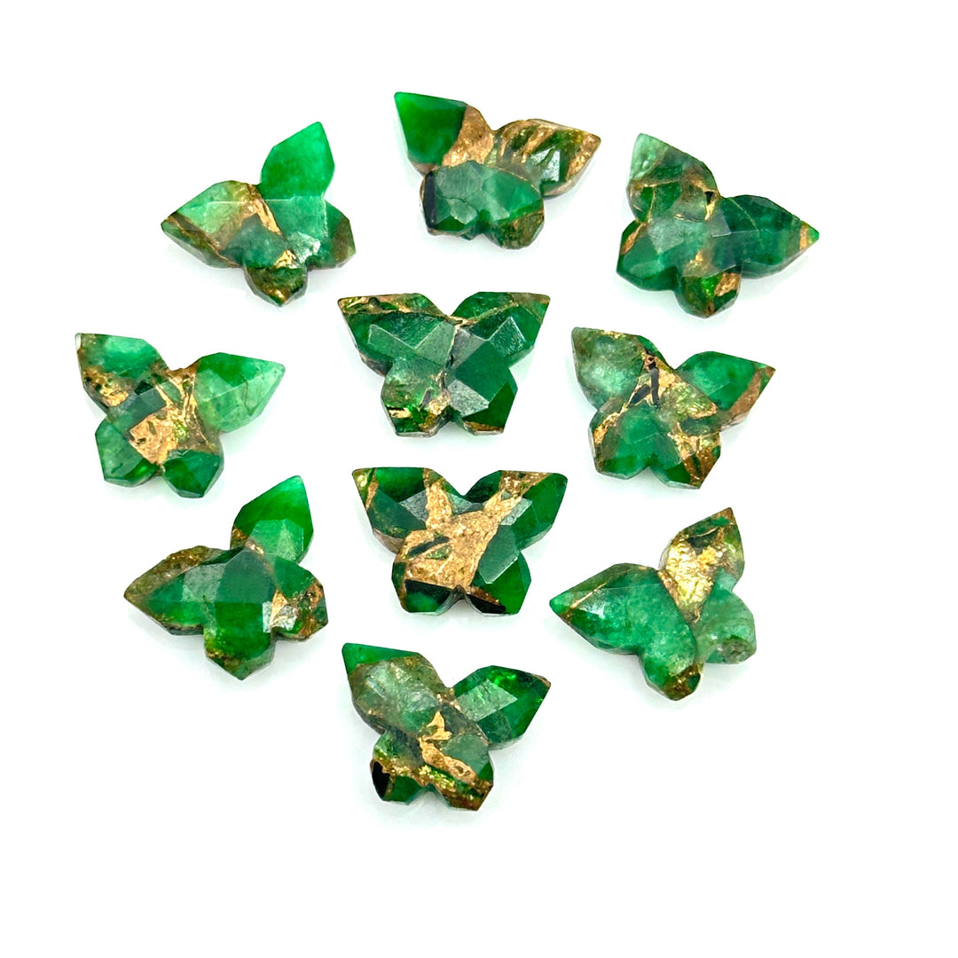 Green Mohave Copper Turquoise Butterfly Shape Beads, Turquoise Butterfly, Faceted Butterfly Gemstone, Green Turquoise Carving Beads 14x10 MM