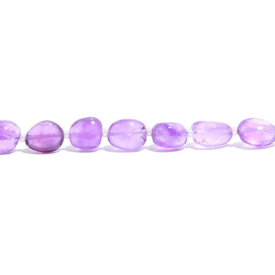 Natural Amethyst Plain Tumble Beads, 8 MM Purple Amethyst Nuggets Shape Beads, 8" Strand Fancy Jewelry Making Beads, February Birthstone