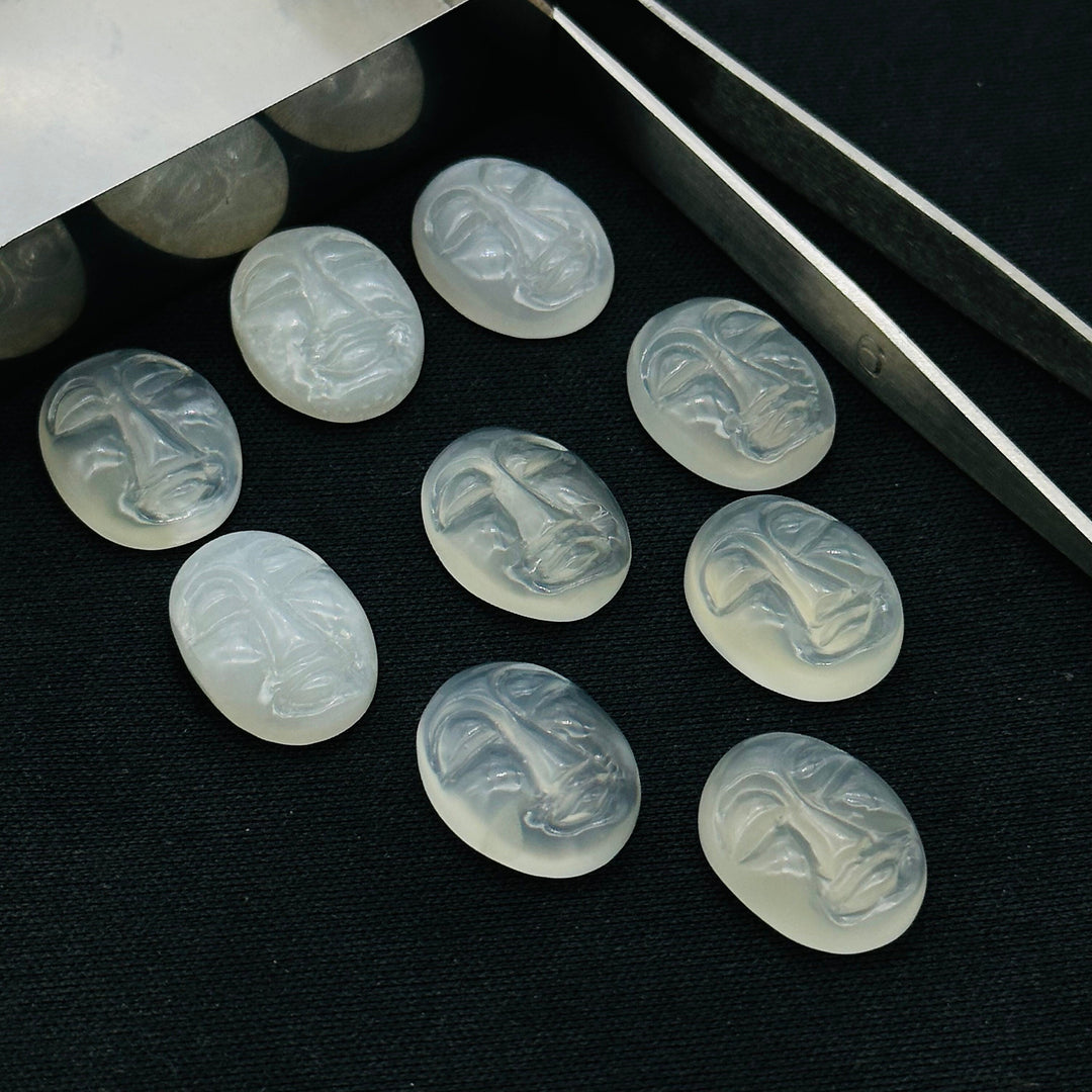 1,2,3,4,5 Pcs Natural white moonstone oval face Shape Carving, Hand carved fancy shape Gemstone, carved Gemstone jewelry Making,18X14 mm
