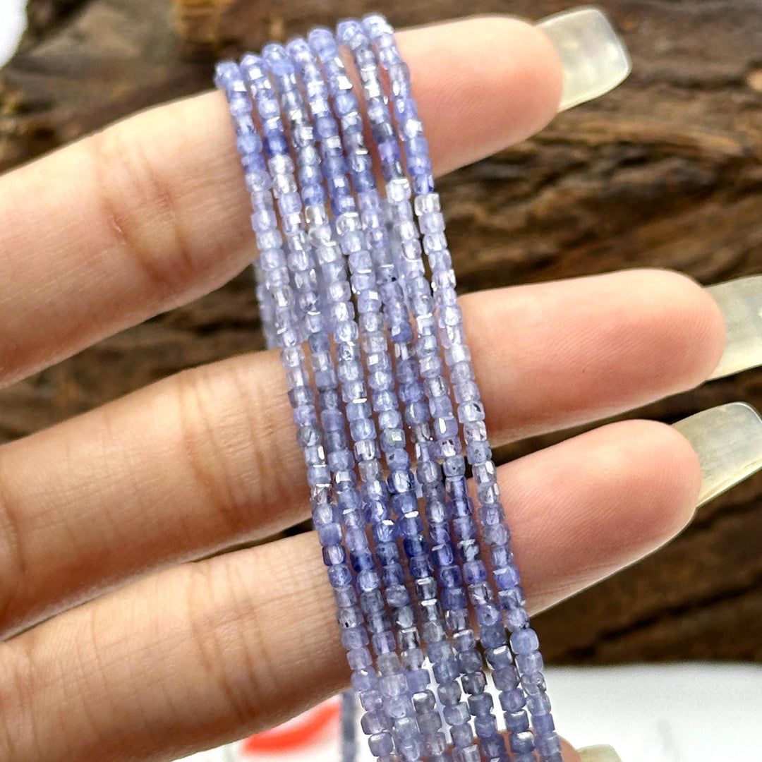 Natural Tanzanite Box Shape Beads, 2 MM Tanzanite Shaded Gemstone Beads, 12 Inches Cube Shape Faceted Loose Beads Strand for Jewelry Making