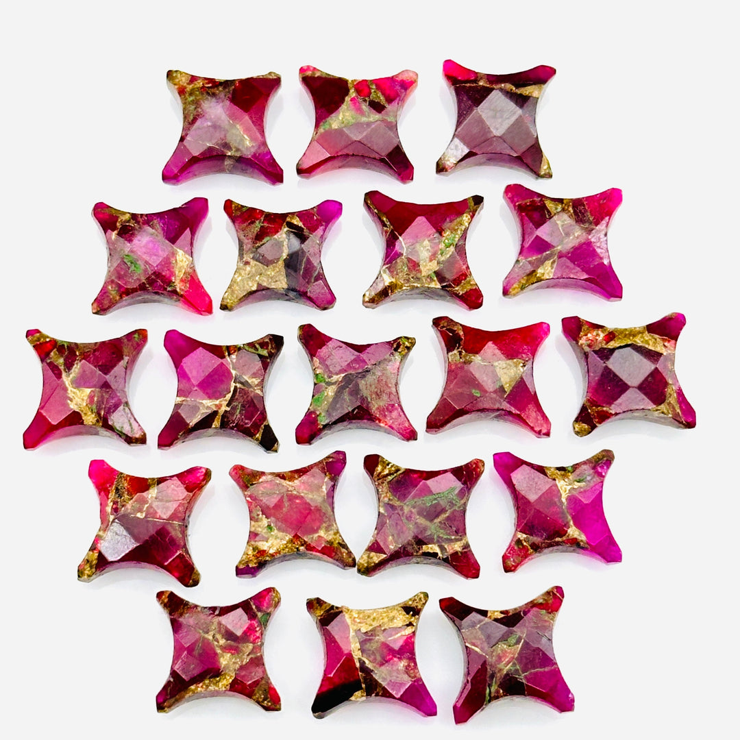 Hot Pink Mohave Turquoise Ninja Star Shape Beads, Carving Beads, Copper Hot Pink Turquoise Gemstones, 11X15 MM Jewelry Making Charms Beads