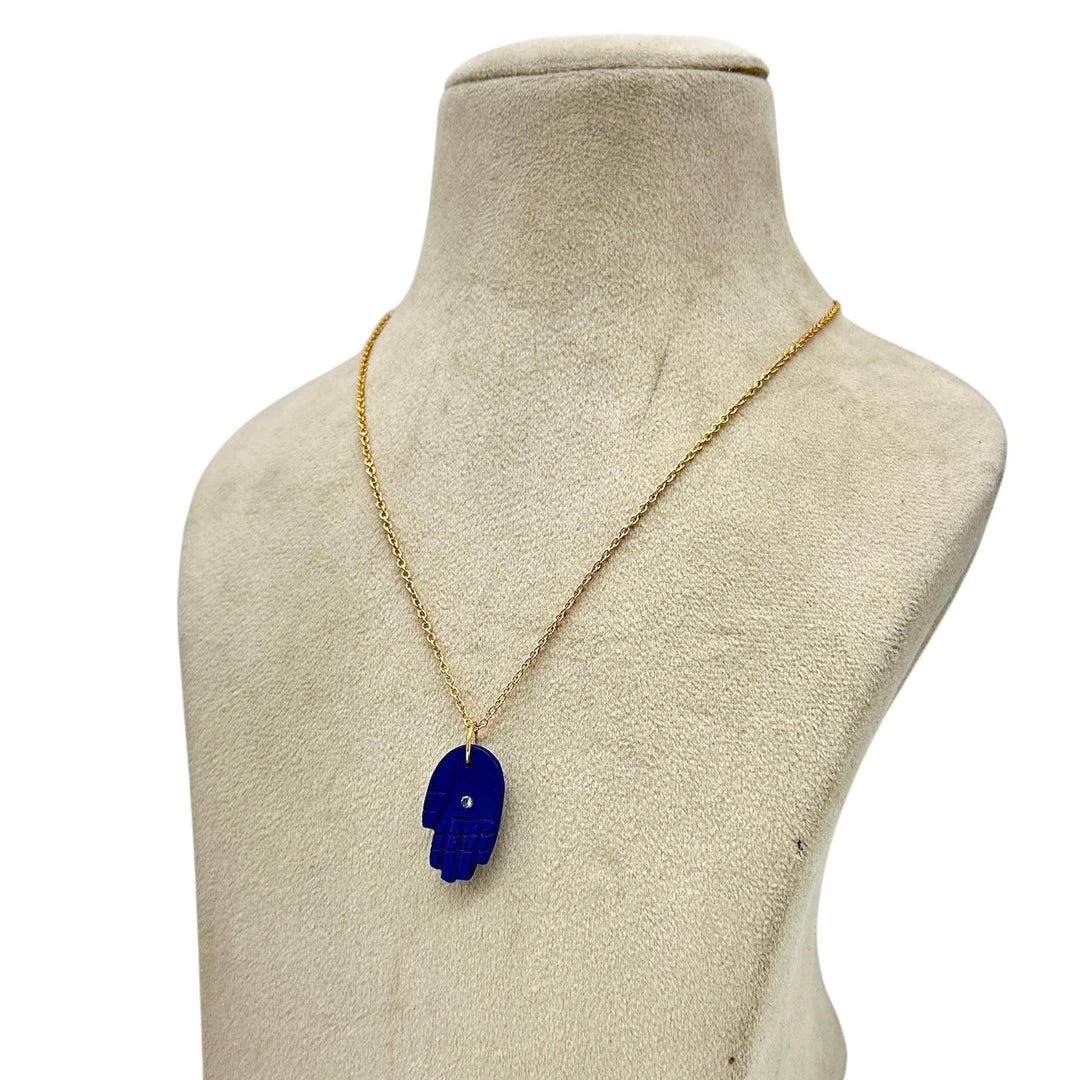 Amazing Lapis Lazuli Hamsa Necklace, Blue Lapis Gemstone Hamsa Necklace For Gift, Reiki Healing Jewelry, Blue Charm Necklace For Her 25 MM