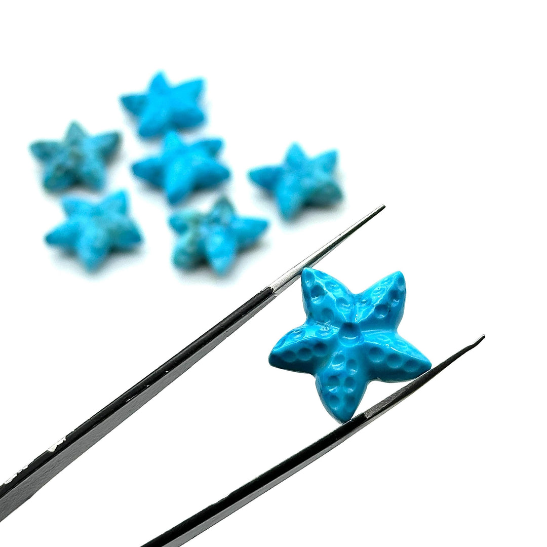 AAA Turquoise Hand Carved Star Fish Shape Beads, Blue Turquoise Star Fish Shape Gemstones, Star Fish Carvings, Rare Findings, 20 MM