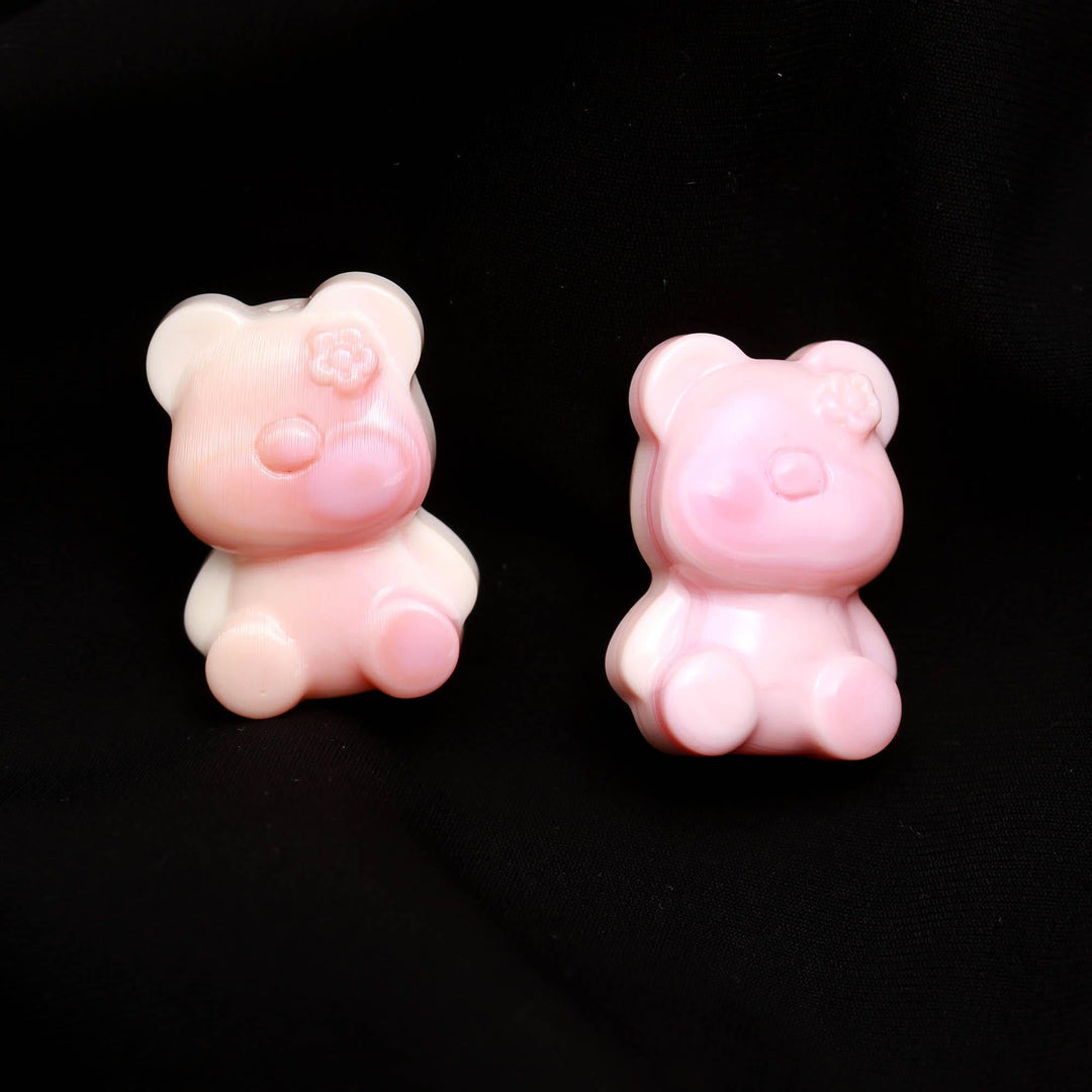 1 PC Mother Of Pearl Teddy Bear Shape Carving, Pink Pearl Gummy Bear Beads for Jewelry Making 25 MM, Top to Bottom Drill