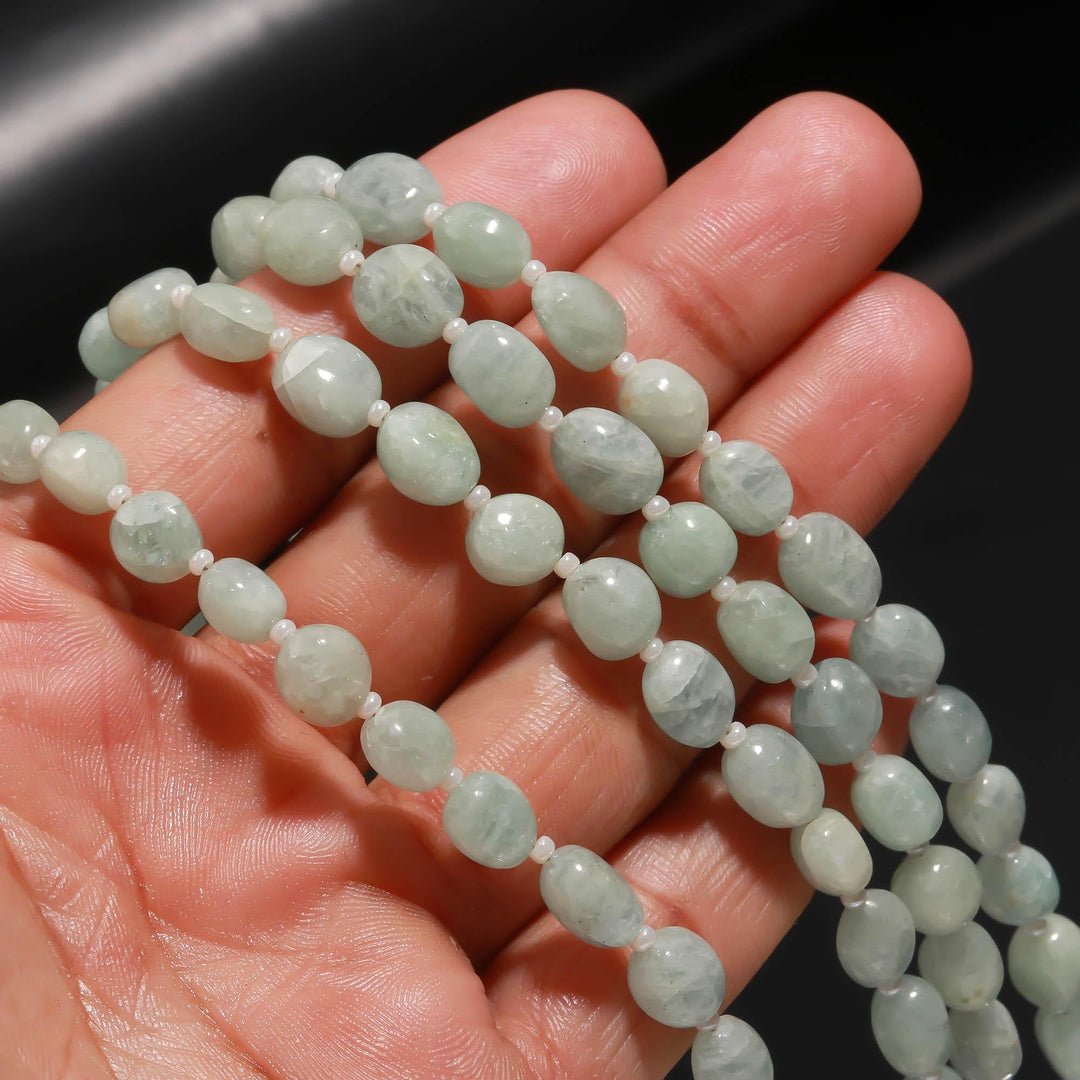 Natural Aquamarine Plain Tumble Shape Beads, 8 MM Aquamarine Nuggets Shape Beads, 8" Strand Fancy Jewelry Making Beads Loose Beads