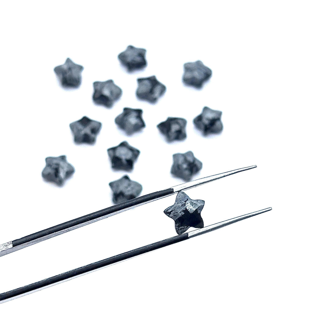 Faceted Black Jasper Star Beads: Hand Carved Briolettes (8mm)