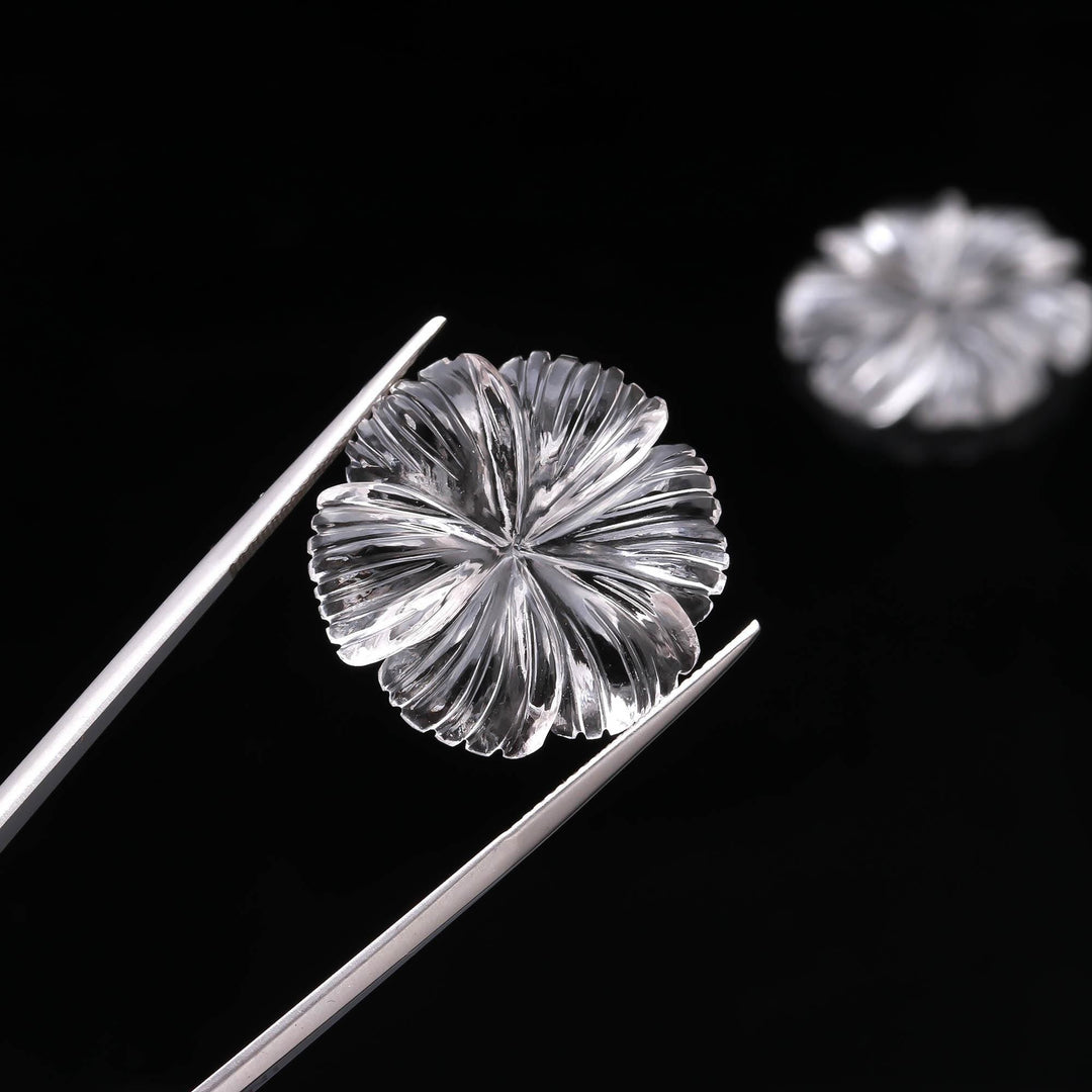 Crystal Quartz Flower Shape Carving, Clear Crystal Flower Shape Gemstone Beads, Flower Charms, 25 MM Reiki Healing Crystal Gifts