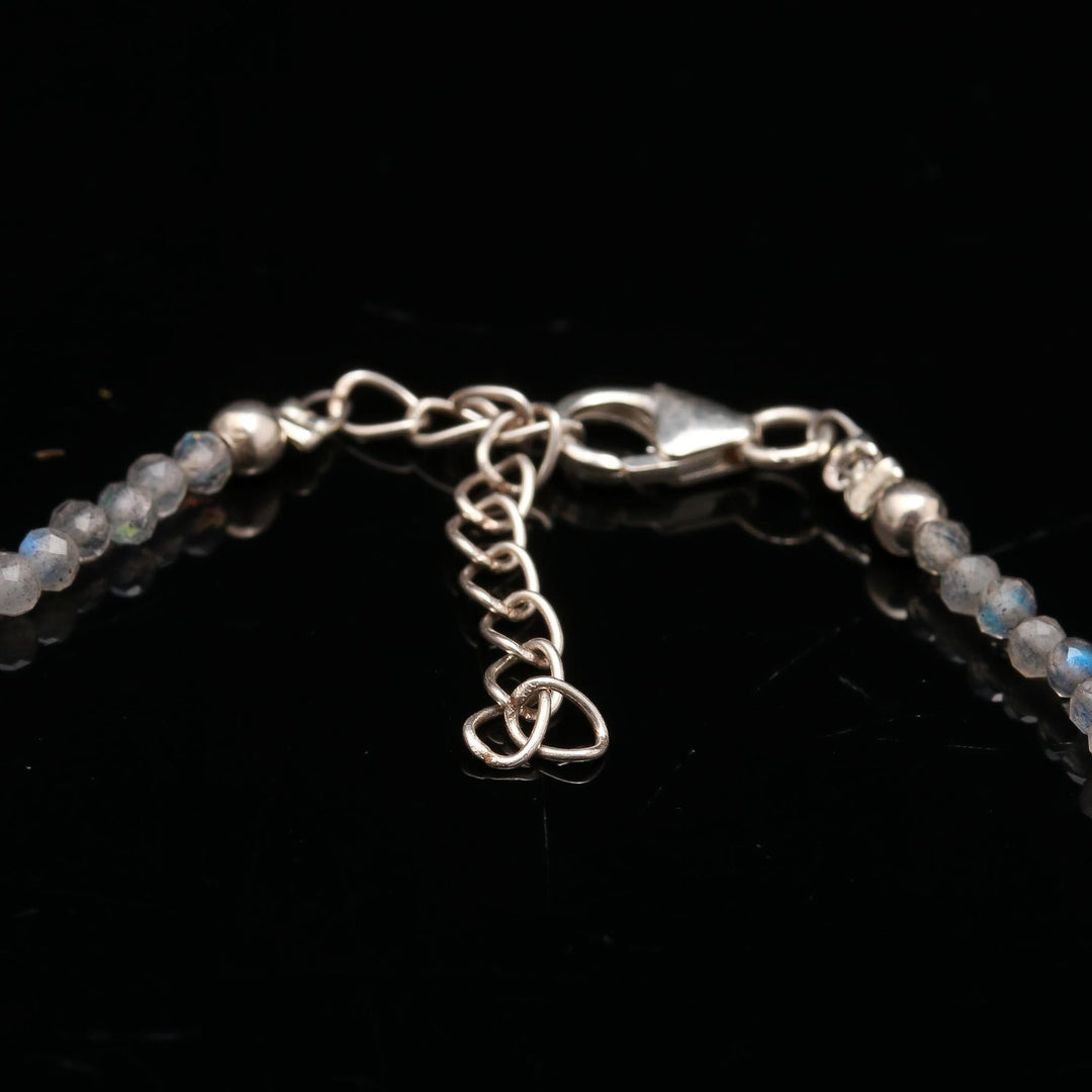 Natural Labradorite Beaded Bracelet, Faceted Labradorite Beads Bracelet, Gemstone Silver Bracelet/Anklet, Yoga & Meditation Bracelet, 2 MM