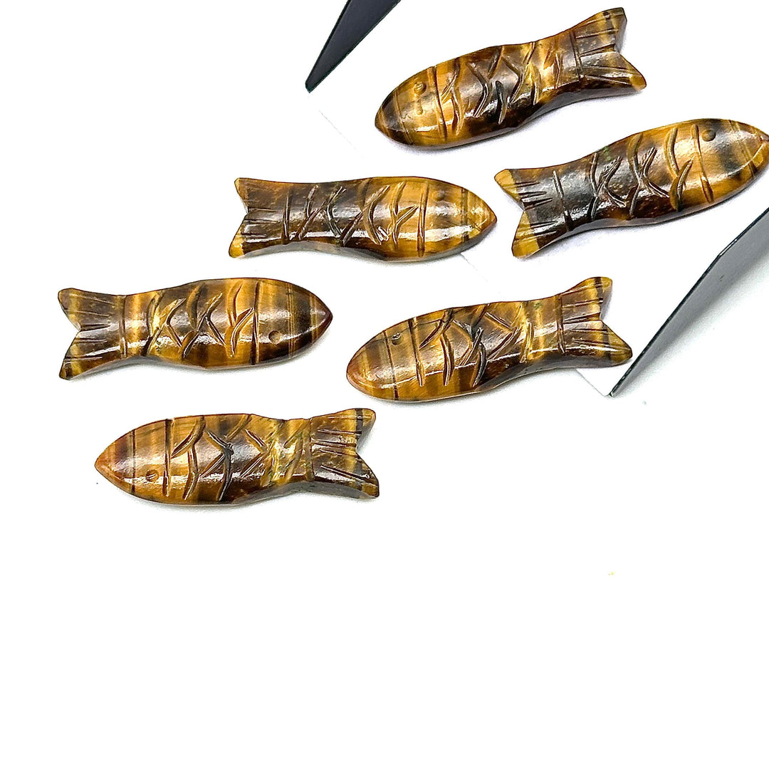 Natural Tiger Eye Carved Fish Shape Gemstone, Healing Fish Charms for Jewelry Making, Reiki Crystals Gifts, 30X10 MM
