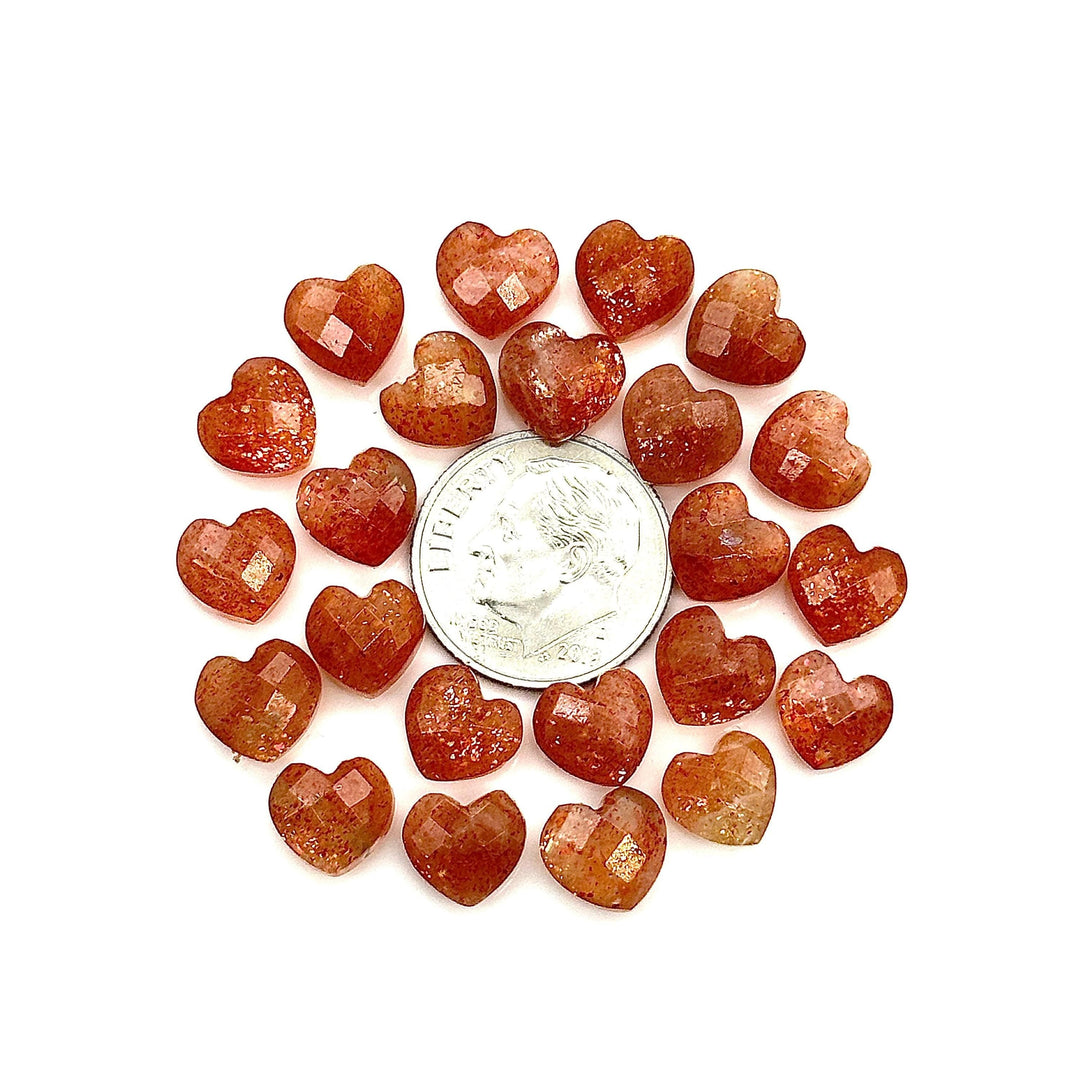 Red Sunstone Heart Briolette Beads: Faceted Gemstone, 8mm