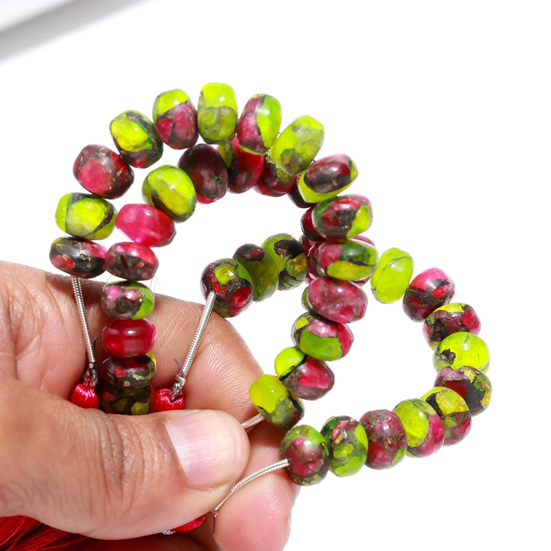 Neon Copper Turquoise Rondelle Beads: Hot Pink & Green, 8-10mm, 4 Inch
