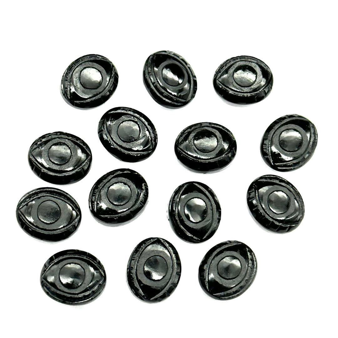 Black Onyx Evil Eye Beads, Natural Hand Carved Beads, Black Onyx Eye Shape Gemstone Beads, Evil Eye Protection Gemstone Beads, 10X12 MM