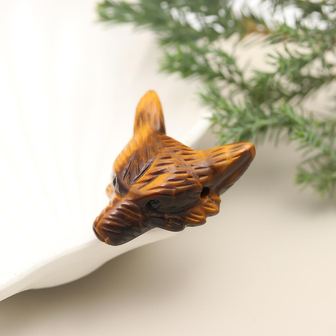 Natural Tiger Eye Fox Head Carving, Tiger Fox Crystal, Home Decor, Reiki Heal Gemstones, Jewelry Making Pendant Beads, Side Drill