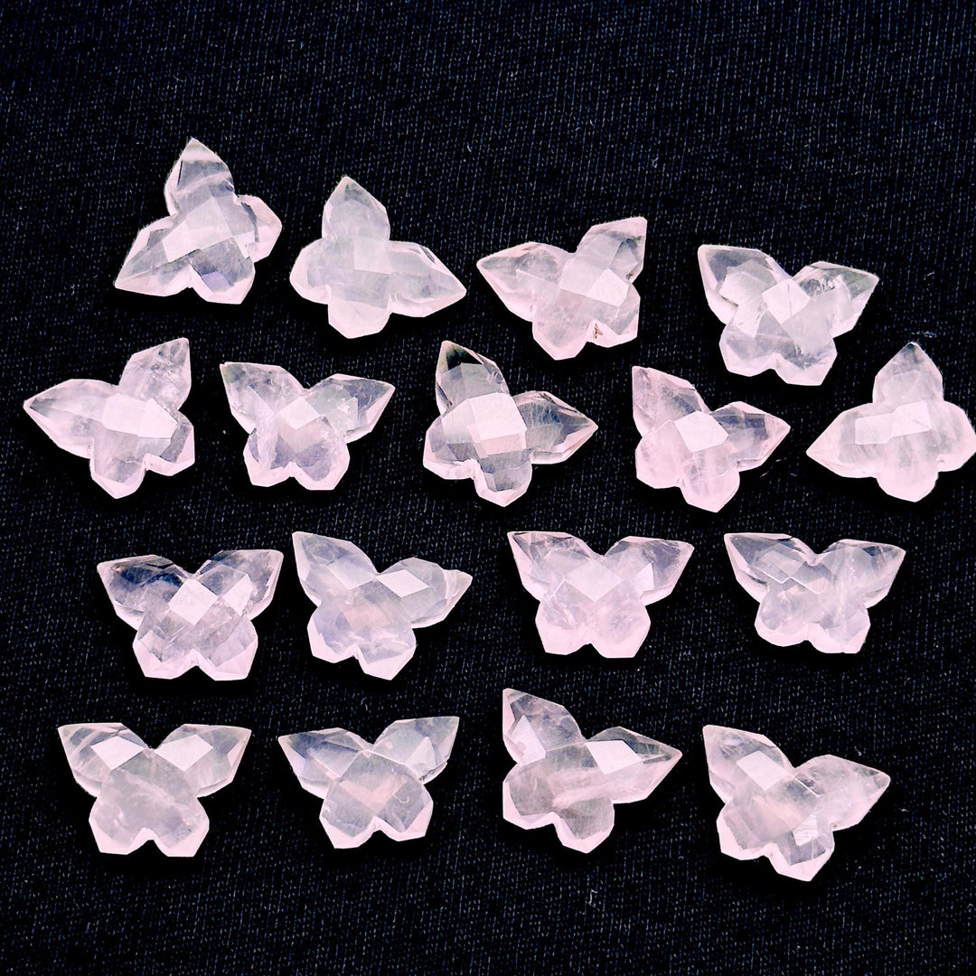 Natural Rose Quartz Butterfly Shape Beads, Faceted Butterfly Gemstone, Rose Quartz Animal Carving Beads For Jewelry, Charms Beads 14x10 MM