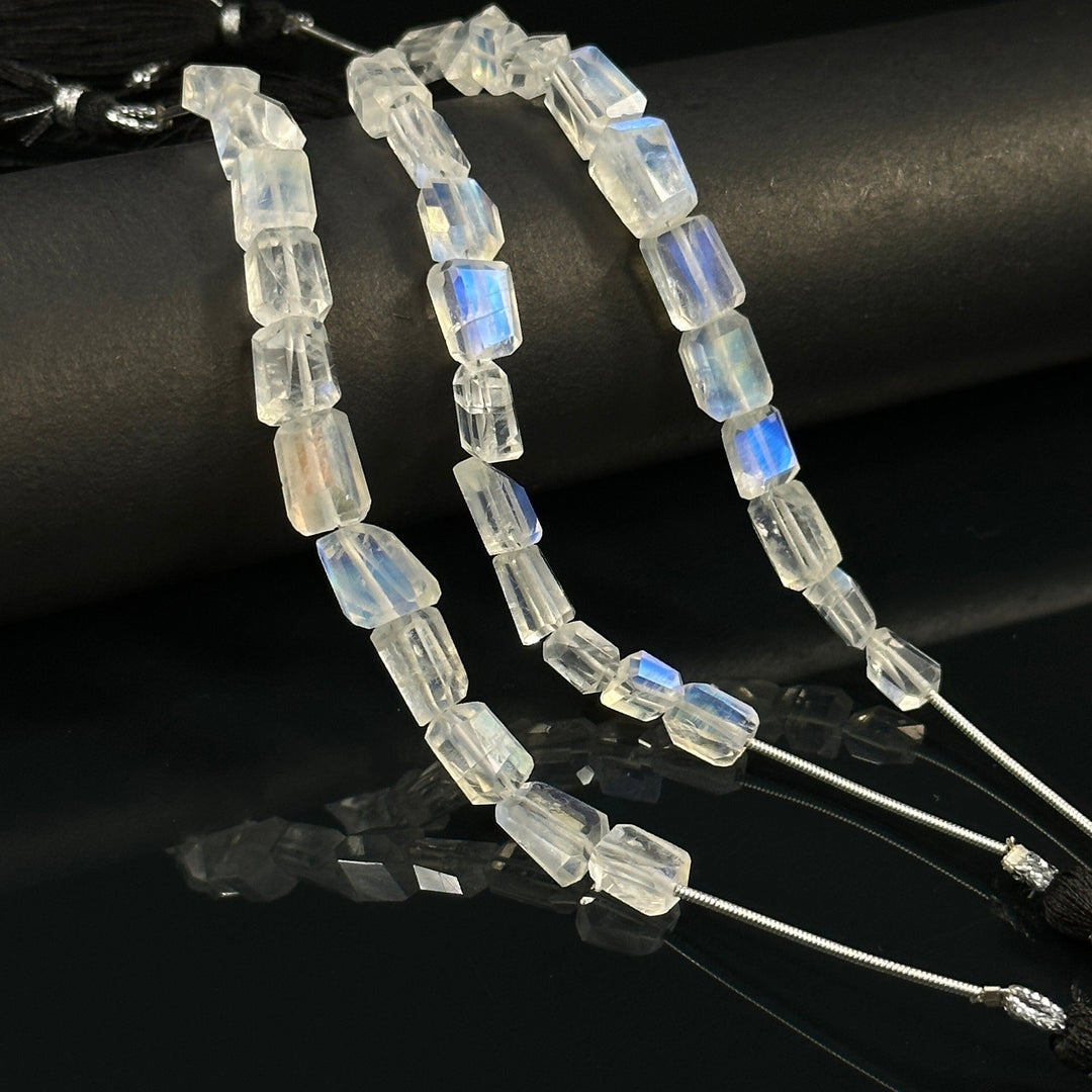High Quality Flashy Rainbow Moonstone Tumble Shape Beads, Nugget Shape Faceted Beads, 4" Strand, Blue Fire Rainbow Moonstone Tumble Beads