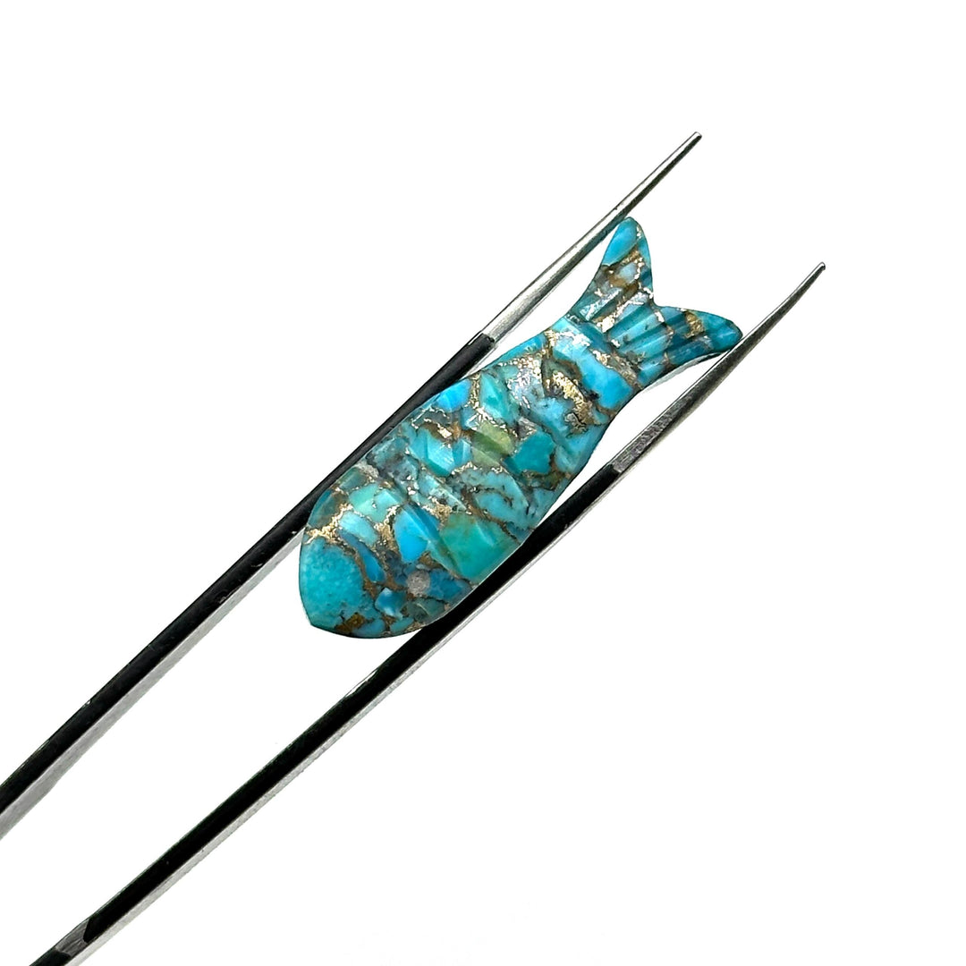 Natural Copper Turquoise Fish Carving Beads, Jewelry Making Gemstone Fish Shape Crystals, 30X10 MM
