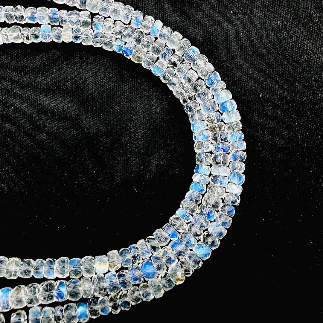 Supreme Quality RAINBOW MOONSTONE Faceted Rondelle Beads, Natural Rainbow Moonstone Beads, Flashy Rainbow Beads, 10'' Jewelry Making Beads