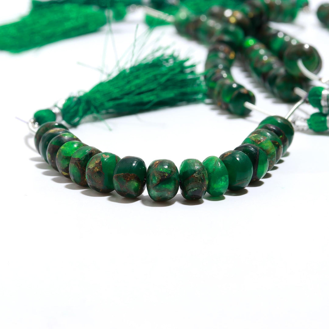 AAA Green Copper Turquoise Smooth Beads, Mohave Copper Turquoise Smooth Rondelle Beads, 9-10 MM Loose Gemstone Beads for Jewelry Making