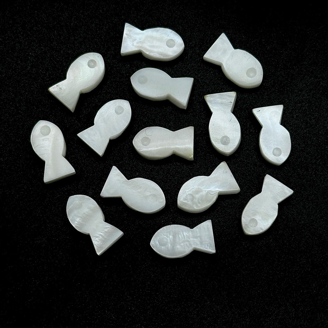Mother Of Pearl Fish Charm Beads, Fancy Fish Shape Carved Gemstone, 7X14 MM Loose Gemstone Fishes For Jewelry, White Pearl Fish Carving
