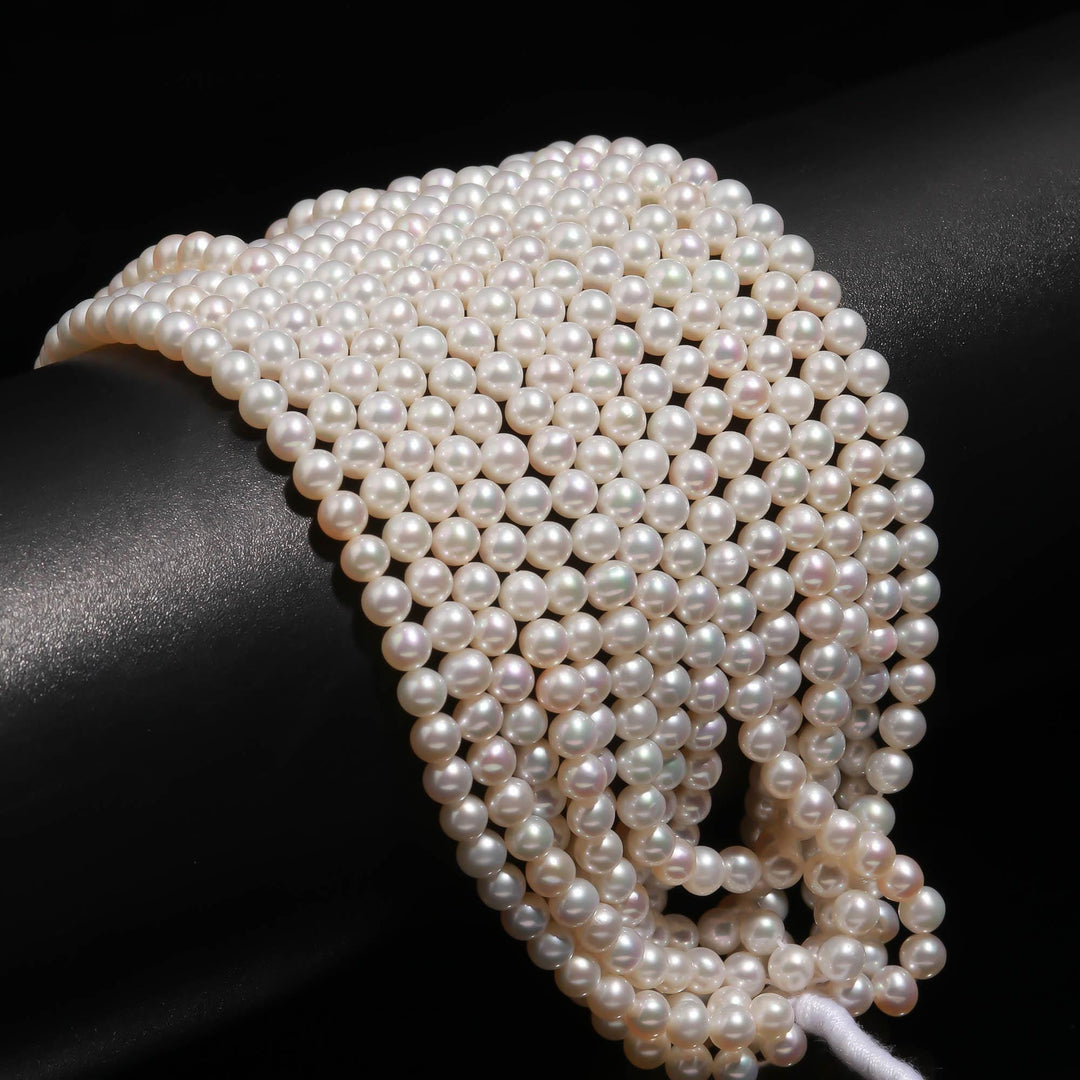 Natural White Smooth Round Pearls, Freshwater Plain Round Pearl Beads, High Luster Pearl for Necklace Making, 4-4.5 MM Pearls, 5 Inch Strand
